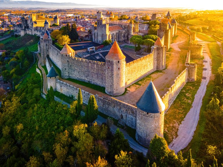 Aerial,View,Of,Carcassonne,,A,French,Fortified,City,In,The