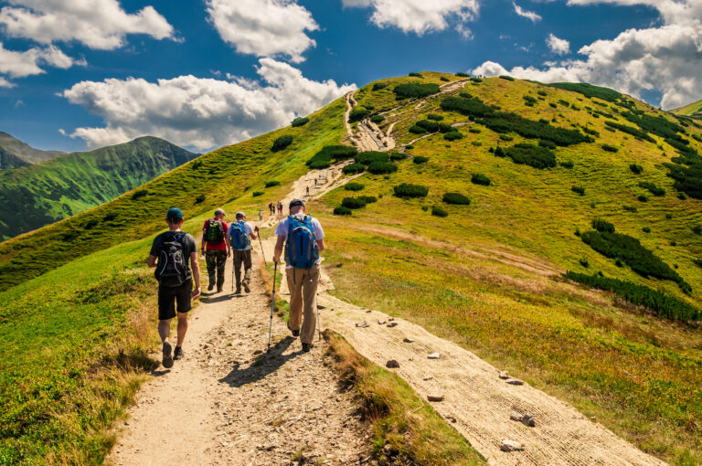 Tourists,Wander,On,Hiking,Trail,On,Border,Poland,-,Slovakia.