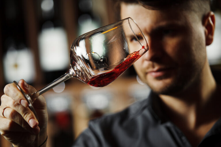 Bokal,Of,Red,Wine,On,Background,,Male,Sommelier,Appreciating,Drink