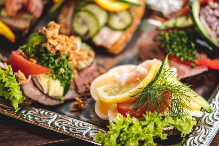 Danish,Traditional,Smørrebrød,Or,Open,Sandwiches,Served,In,A,Plate,