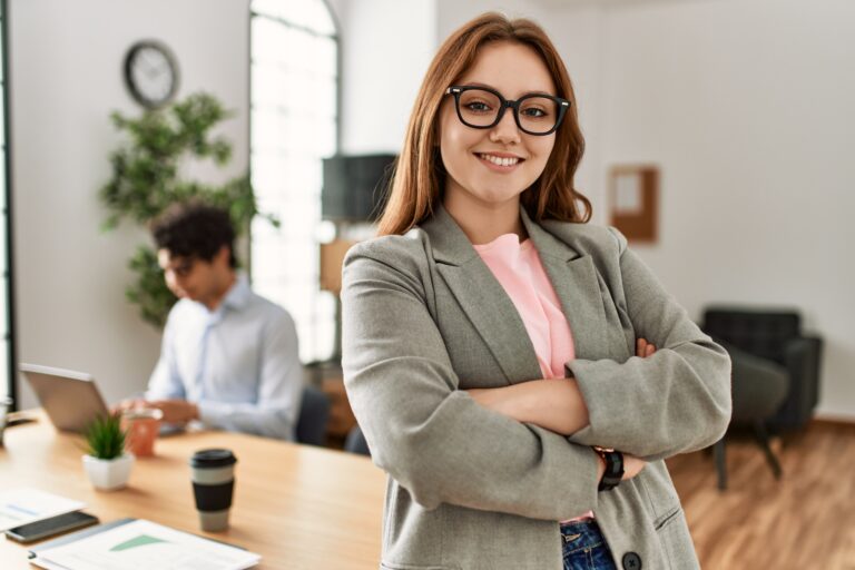 Business,Manager,Smiling,Happy,With,Arms,Crossed,Gesture.,Employee,Working