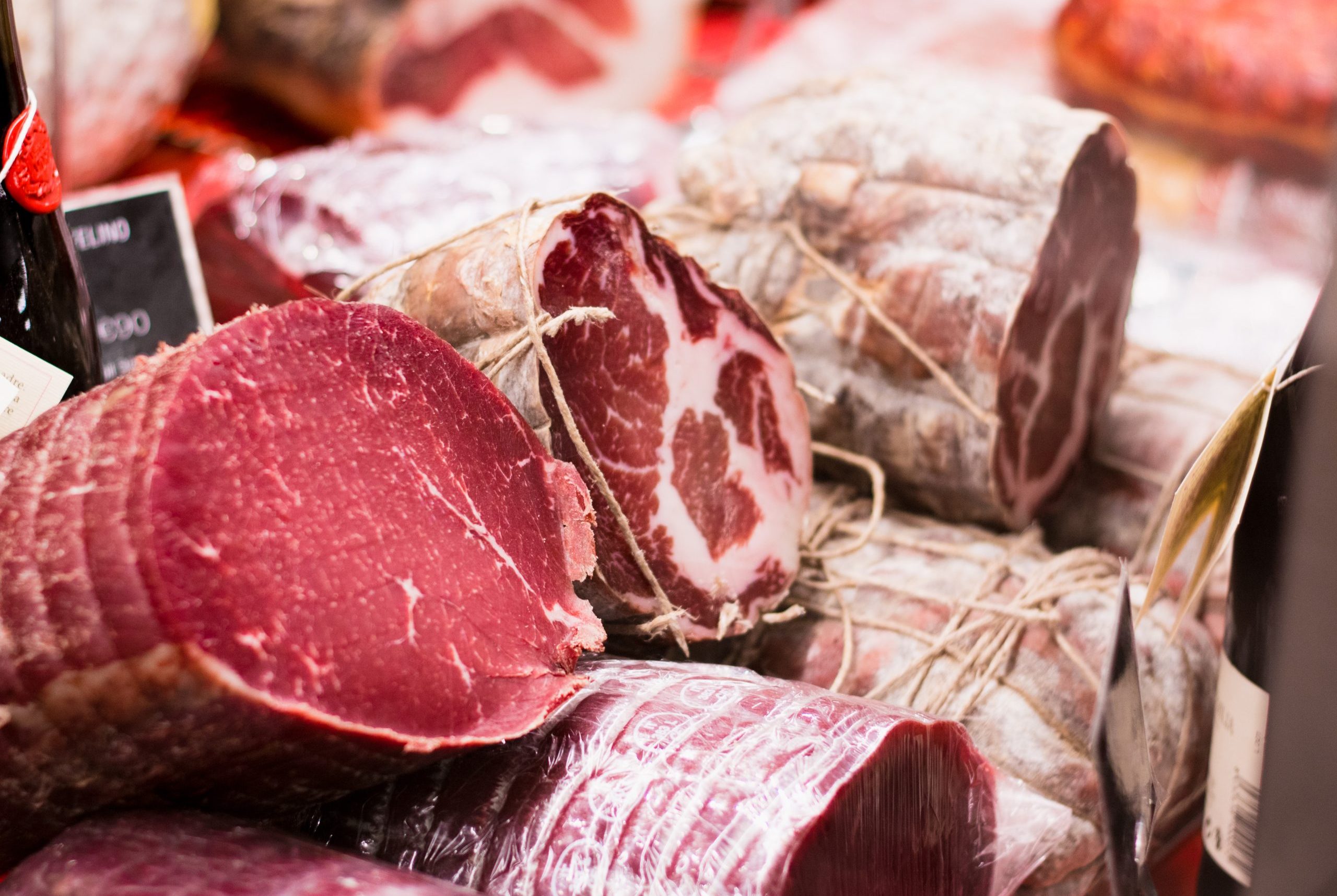 Sausages,And,Ham,On,In,Showcase,In,A,Meat,Shop.